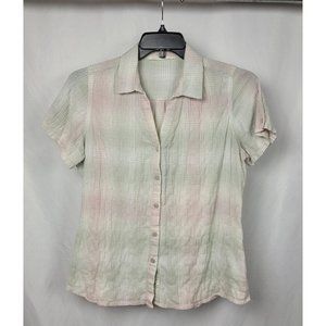 Woolrich Women's Short Sleeve Button-down Plaid Organic Cotton Seize Large